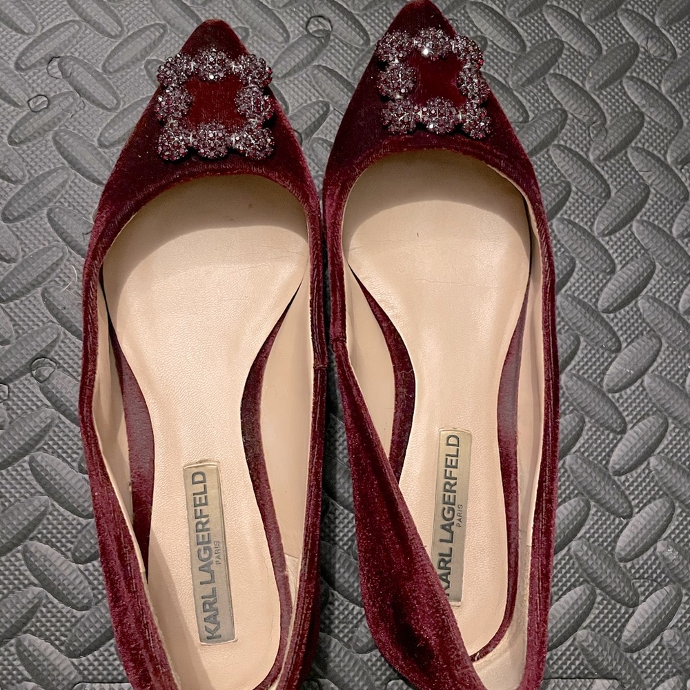 Karl Lagerfeld Red Velvet Flats